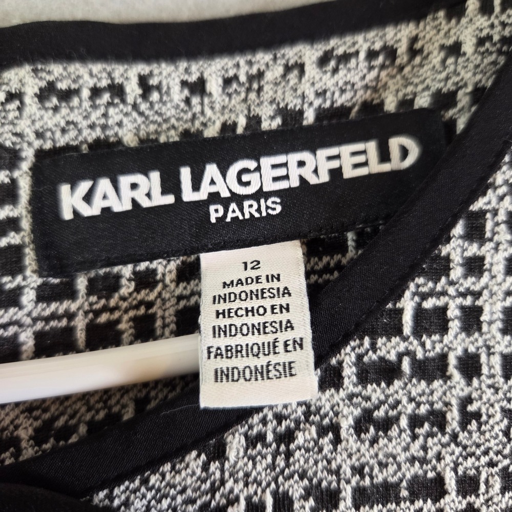 Karl Lagerfeld Paris Black White Tweed Pearl Button A-line Dress Bow Chanel 12 - Picture 3 of 11